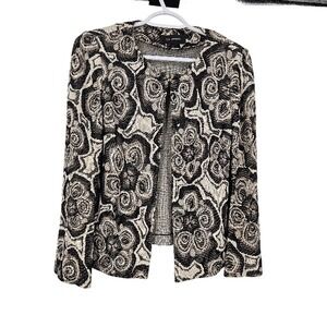 St John Collection Cardigan Jacket Brown Black Knit Floral Open Front Size 4